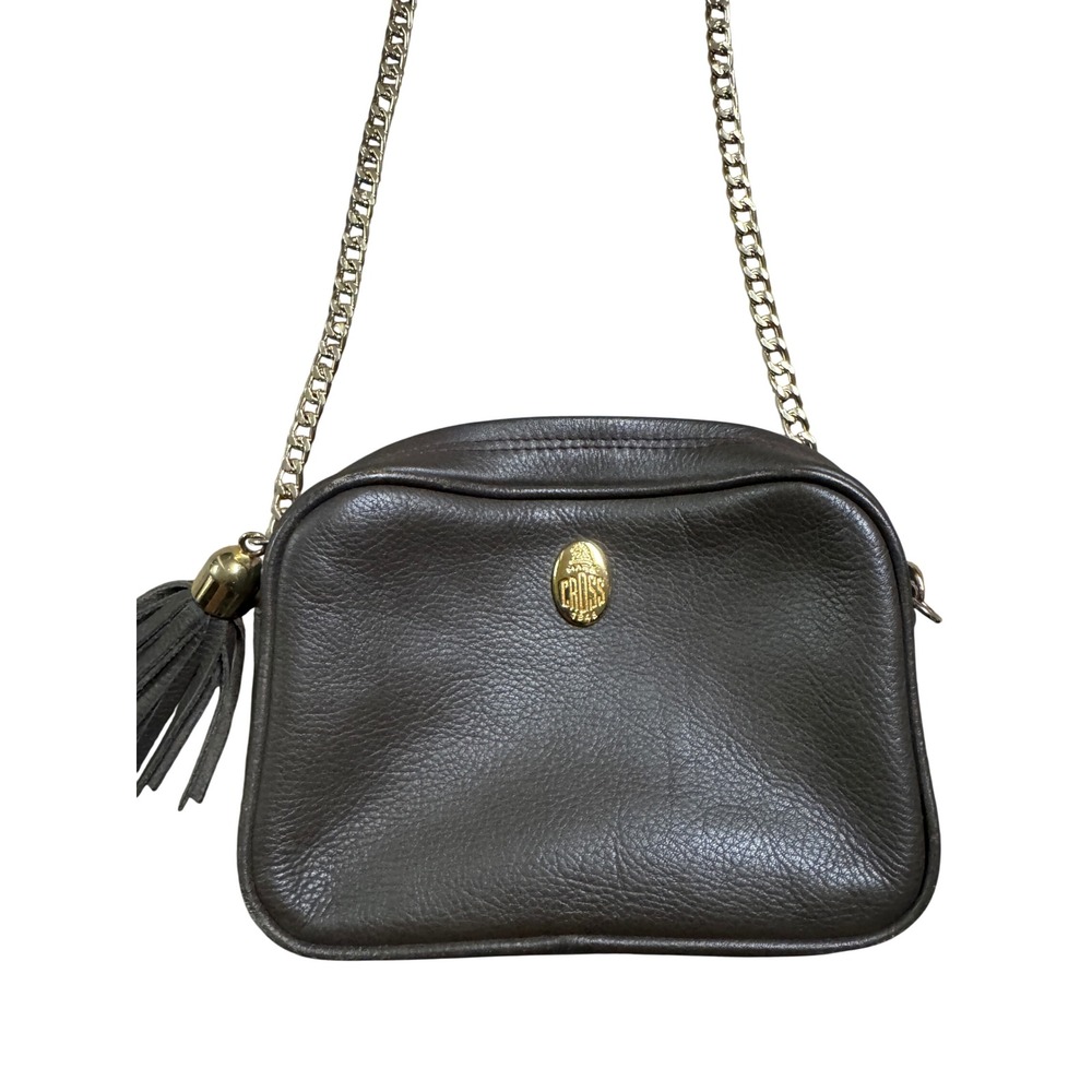 Mark Cross Vintage Brown Pebbled Leather Tassel Chain Crossbody Bag